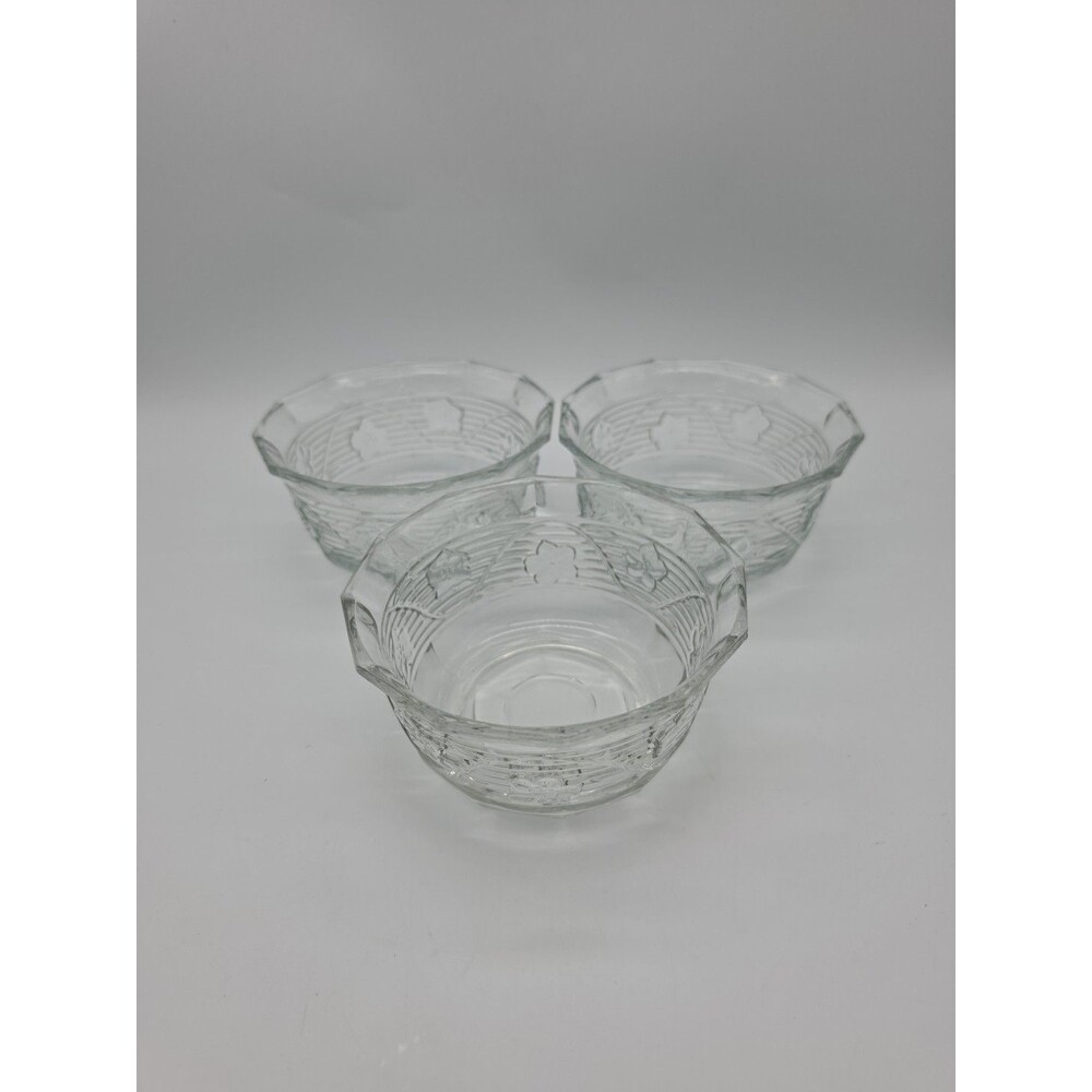 Vintage Anchor Hocking Avalon Clear Bowls Floral Patter Ruffled Edge Set of 3